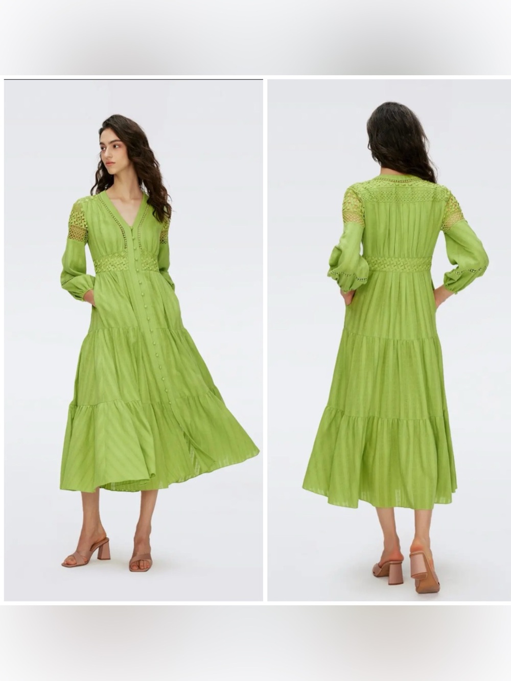 Diane Von Furstenberg Gigi Eyelet Green Button Front Women’s Midi Dress Size 6